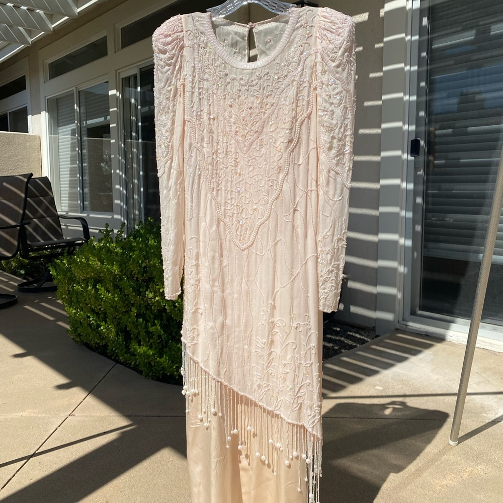 Vintage PAVE Beaded Sequin Silk Dress Made in Hong Kong